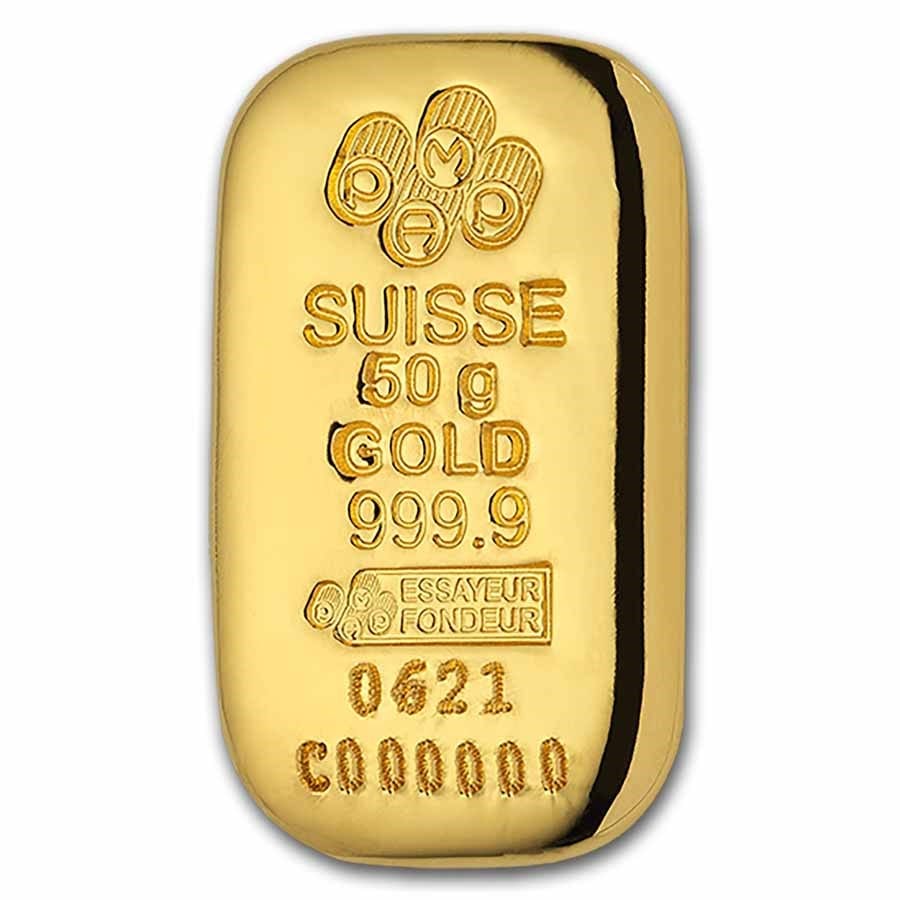 50-gram-gold-bar-pamp-suisse-cast-w-assay_75518_Slab 50 gram PAMP Suisse Gold Bar